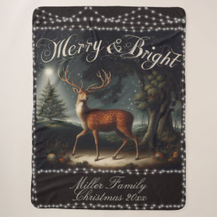 Vintage Reindeer Merry and Bright Christmas Sherpa Blanket