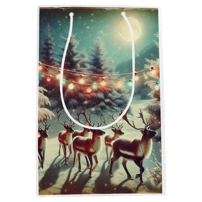 Vintage Reindeers and Christmas Lights   Medium Gift Bag (Front)