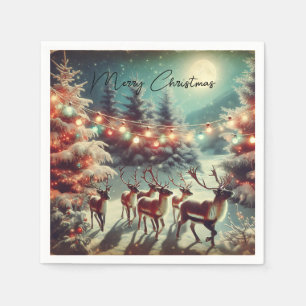 Vintage Reindeers and Christmas Lights   Napkin
