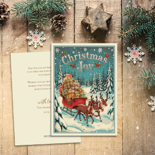 Vintage Reindeers Sleigh Christmas  Holiday Card