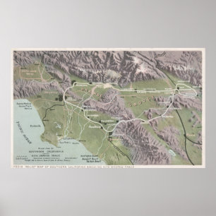 Vintage Relief Map of Southern California (1898) Poster