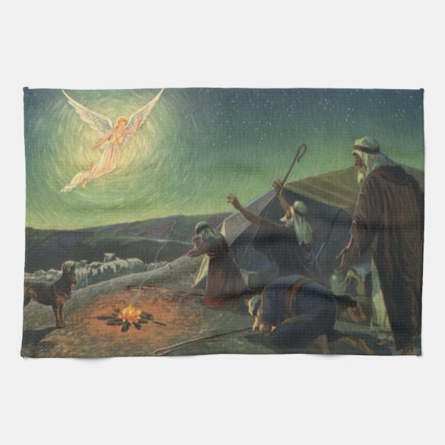 Vintage Religion, Annunciation to the Shepherds Tea Towel (Horizontal)