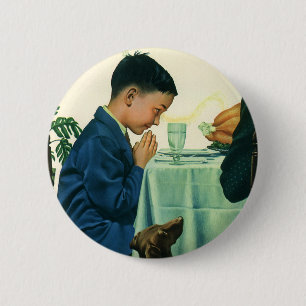 Vintage Religion, Boy Saying Grace at Thanksgiving 6 Cm Round Badge