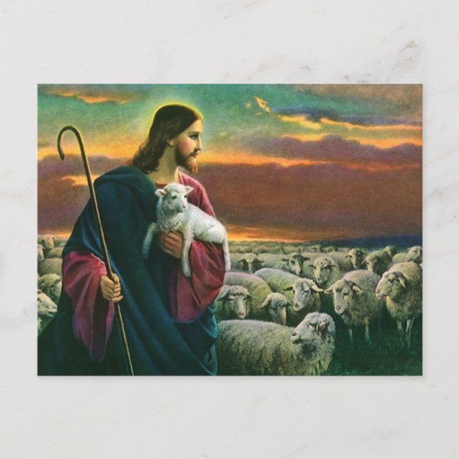 Vintage Religion, Christ Good Shepherd with Flock Postcard (Front)