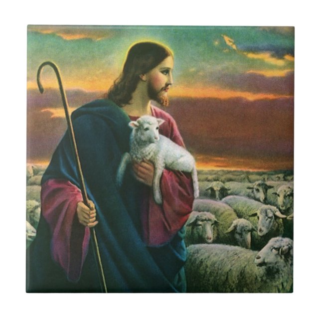 Vintage Religion, Christ Good Shepherd with Flock Tile (Front)