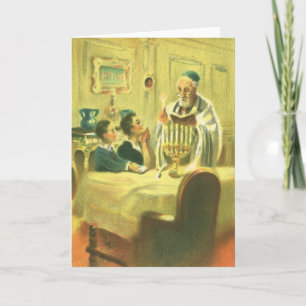 Vintage Religion, Judaism, Lighting the Menorah Holiday Card