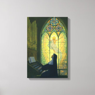 Vintage Religion, Nun Playing an Organ in Church Canvas Print