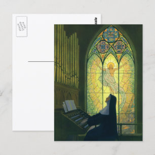 Vintage Religion, Nun Playing an Organ in Church Postcard