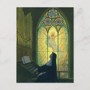 Vintage Religion, Nun Playing an Organ in Church Postcard