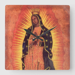 Vintage Religion Virgin Mary Our Lady of Guadalupe Square Wall Clock