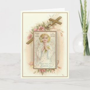 Vintage Religious Angel Cross Blessed Easter Holiday Card