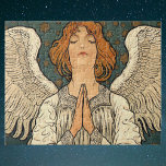 Vintage Religious Angel Praying with Gold Stars Jigsaw Puzzle<br><div class="desc">Vintage illustration religious Christianity image featuring a beautiful Victorian angel by artist Richard Lauda, c. 1904. She is in prayer with her hands clasped together and her eyes closed. Shiny gold Stars and a moon are in the night sky. Latin words under the image are in terris pax hominibus bonae...</div>