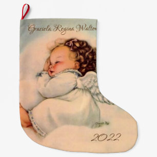 Vintage Religious Baby Angel Sleeping Large Chris Christmas Stocking