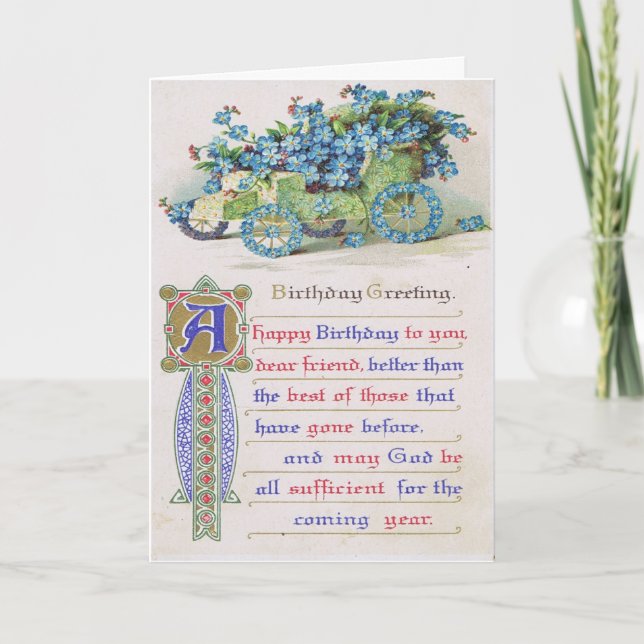 Vintage Religious Birthday Card with Flowers (Front)