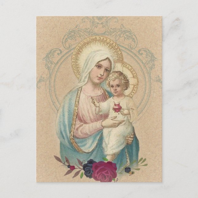 Vintage Religious Blessed Virgin Mary Baby Jesus Postcard (Front)