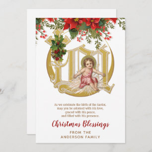 Vintage Religious Christmas Baby Jesus Floral  Holiday Card