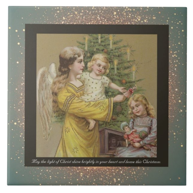 Vintage Religious Christmas Ceramic Tile + wishes (Front)