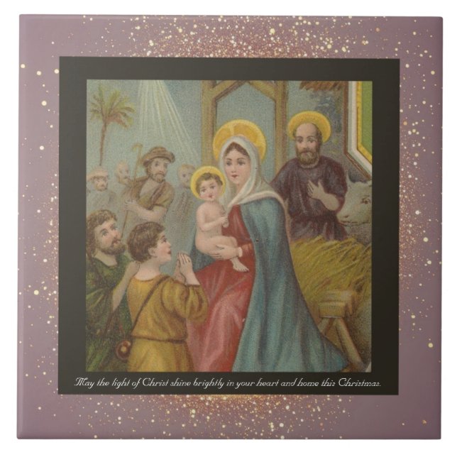 Vintage Religious Christmas Ceramic Tile + wishes (Front)