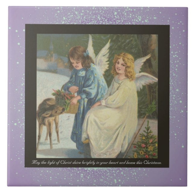 Vintage Religious Christmas Ceramic Tile + wishes (Front)