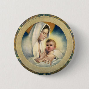 Vintage Religious Christmas, Madonna and Child 6 Cm Round Badge