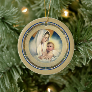 Vintage Religious Christmas, Madonna and Child Ceramic Tree Decoration