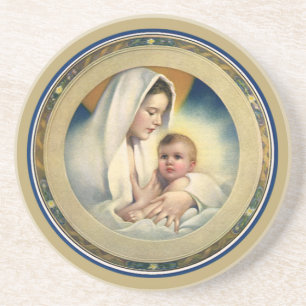 Vintage Religious Christmas, Madonna and Child Coaster