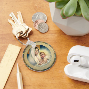 Vintage Religious Christmas, Madonna and Child Key Ring