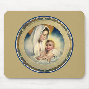 Vintage Religious Christmas, Madonna and Child Mouse Pad