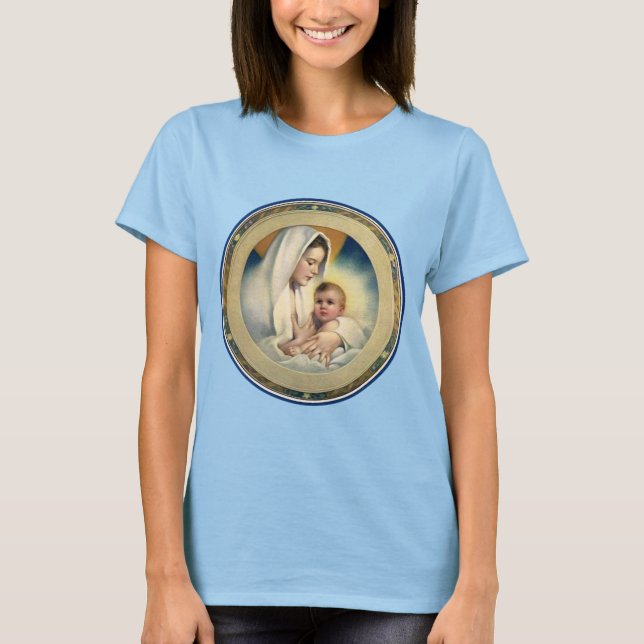 Vintage Religious Christmas, Madonna and Child T-Shirt (Front)