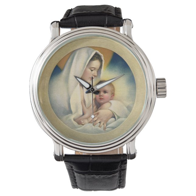 Vintage Religious Christmas, Madonna and Child Watch (Front)
