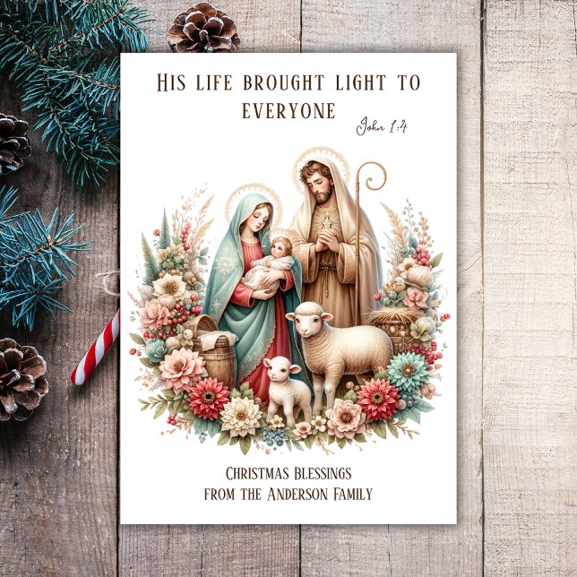 Vintage Religious Christmas Nativity Floral   Holiday Card (Creator Uploaded)
