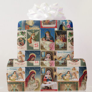 Vintage Religious Christmas Postcards Angels Jesus Wrapping Paper