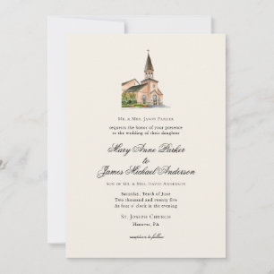 Vintage Religious Church Wedding Ecru Invitation