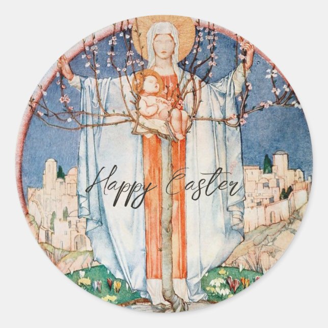 Vintage Religious Easter  Classic Round Sticker (Front)