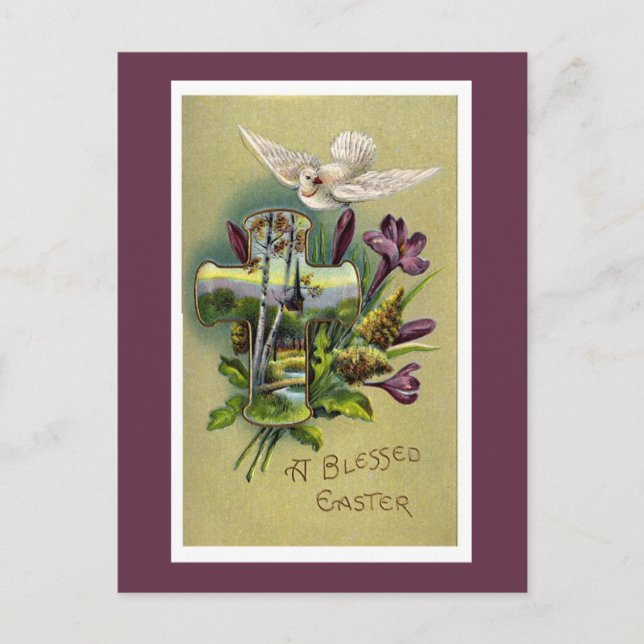 Vintage Religious Easter Cross Postcard (Front)