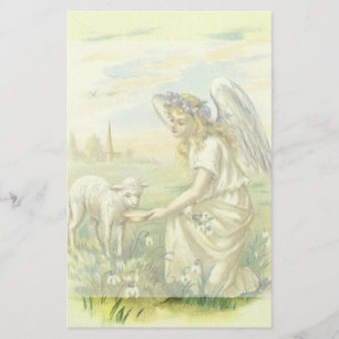 Vintage Religious Easter Victorian Angel with Lamb Stationery