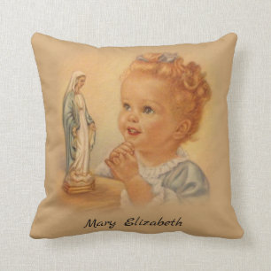 Vintage Religious Girl Blessed Virgin Mary Prayer Cushion