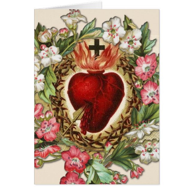 Vintage Religious Heart Jesus Floral Catholic  (Front)