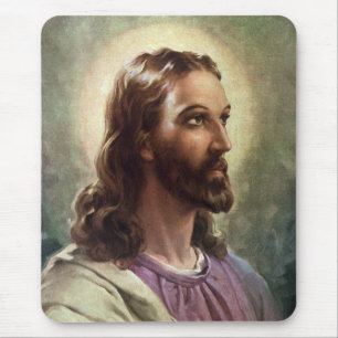 Vintage Religious, Jesus Christ Portrait with Halo Mouse Pad