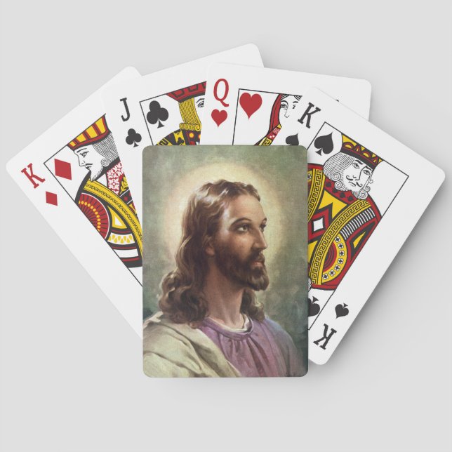 Vintage Religious, Jesus Christ Portrait with Halo Playing Cards (Back)