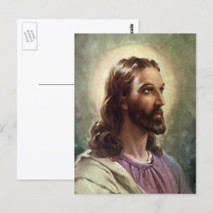 Vintage Religious, Jesus Christ Portrait with Halo Postcard