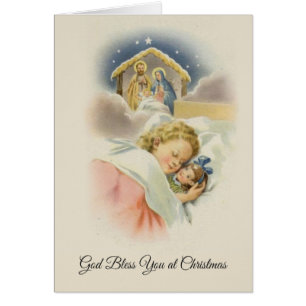 Vintage Religious Little Girl Nativity Scene