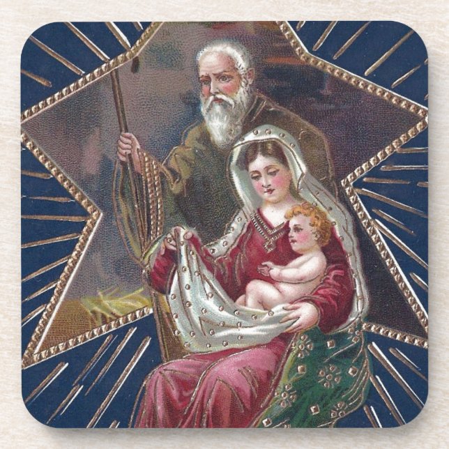 Vintage Religious Mary and Baby Jesus Christmas Coaster (Front)