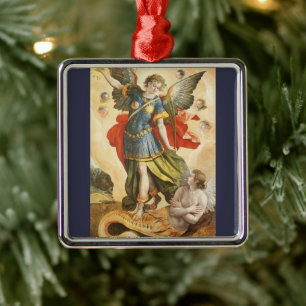 Vintage Religious, Saint Michael Defeats Lucifer Metal Tree Decoration