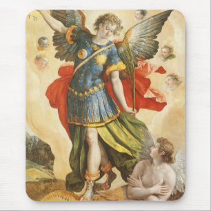 Vintage Religious, Saint Michael Defeats Lucifer Mouse Pad