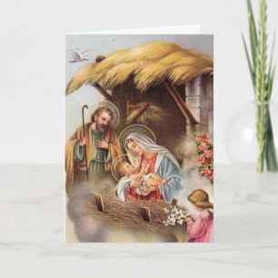 Vintage Religious St. Joseph Virgin Mary Jesus Holiday Card