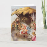 Vintage Religious St. Joseph Virgin Mary Jesus  Holiday Card<br><div class="desc">Featuring a beautiful traditional vintage religious  print of the Nativity,  the Blessed  Virgin Mary,  St. Joseph and and angels gazing upon the Christ Child as He lie in the manger. All text and fonts can be modified.</div>