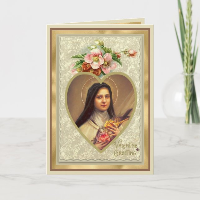 Vintage Religious St. Therese Valentine Prayer Holiday Card (Front)