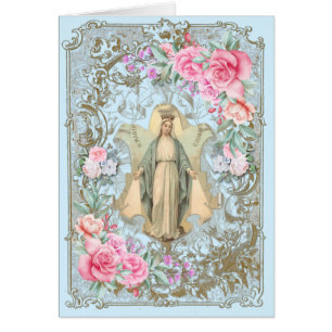 Vintage Religious Virgin Mary Prayer Pink Roses