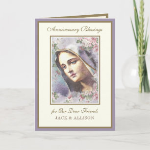 Vintage Religious Virgin Mary Roses Anniversary Card